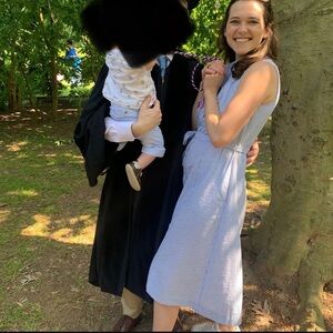 Anne Klein blue seersucker midi dress